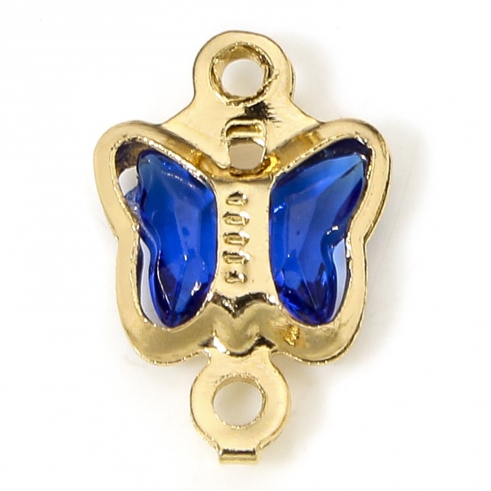 Immagine di 10 PCs Brass & Glass Insect Connectors Charms Pendants Gold Plated Royal Blue Butterfly Animal 11mm x 7mm