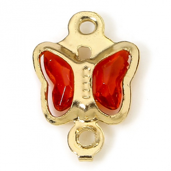 Immagine di 10 PCs Brass & Glass Insect Connectors Charms Pendants Gold Plated Red Butterfly Animal 11mm x 7mm