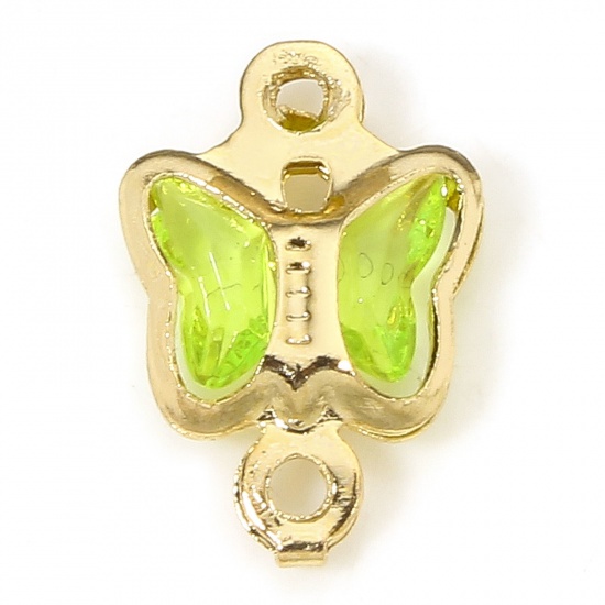 Immagine di 10 PCs Brass & Glass Insect Connectors Charms Pendants Gold Plated Green Butterfly Animal 11mm x 7mm