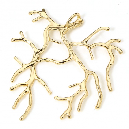 Immagine di 2 PCs Brass Blank Base Pendants For Cameo DIY Jewelry Making Accessories Gold Plated Branch Irregular Cabochon Settings 3.5cm x 3cm