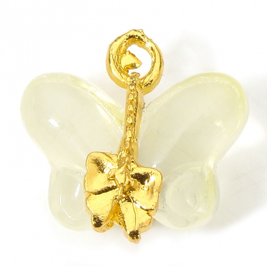 Picture of 10 PCs Zinc Based Alloy & Lampwork Glass Insect Charms Beige Butterfly Animal 15mm x 14.5mm