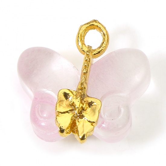 Immagine di 10 Pz Lega di Zinco & Lampwork Vetro Insetto Ciondoli Rosa Farfalla 15mm x 14.5mm