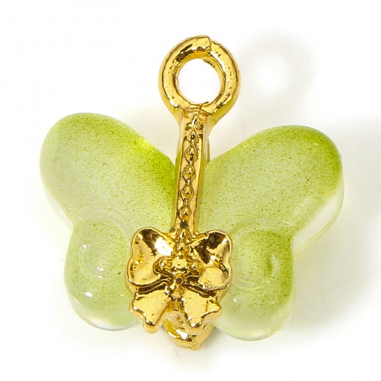 Picture of 10 PCs Zinc Based Alloy & Lampwork Glass Insect Charms Green Butterfly Animal 15mm x 14.5mm