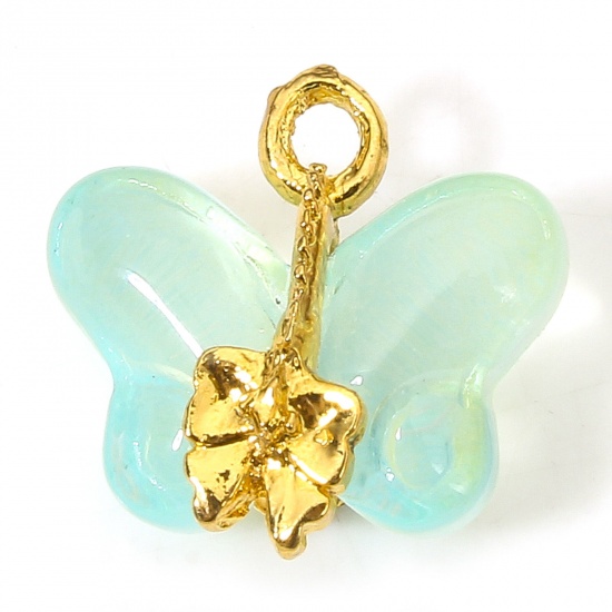Immagine di 10 PCs Zinc Based Alloy & Lampwork Glass Insect Charms Light Blue Butterfly Animal 15mm x 14.5mm