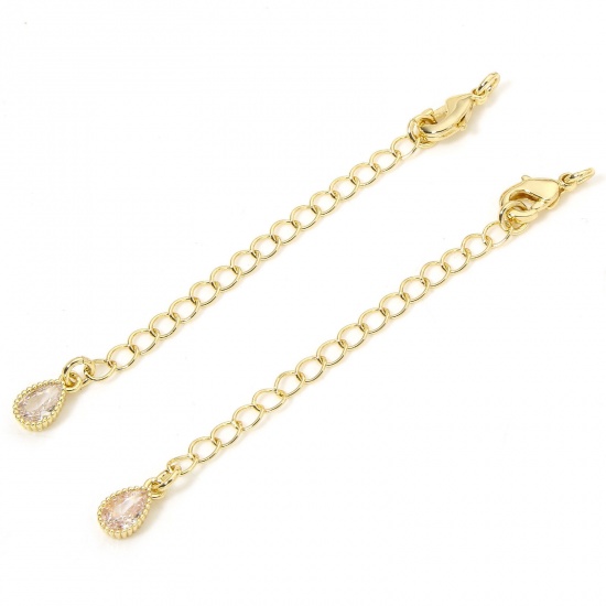 Immagine di 1 Piece Eco-friendly Brass Extender Chain Drop 14K Real Gold Plated Clear Cubic Zirconia 5cm(2") long, 7.3cm