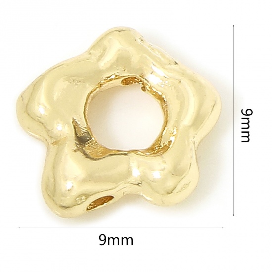 Immagine di 2 Pz Ecologico Ottone Montatura Fiore 14k Vero Oro Placcato (Adatto 2mm Perline) 9mm x 9mm