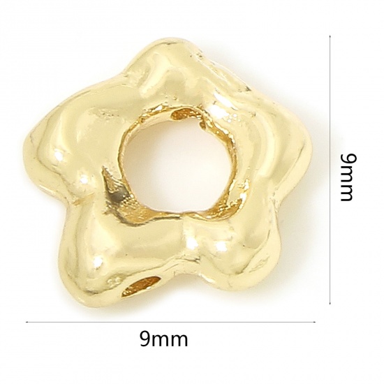 Picture of 2 PCs Eco-friendly Brass Beads Frames Flower 14K Real Gold Plated (Fit 2mm Bead) 9mm x 9mm