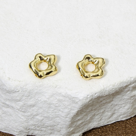 Picture of 2 PCs Eco-friendly Brass Beads Frames Flower 14K Real Gold Plated (Fit 2mm Bead) 9mm x 9mm