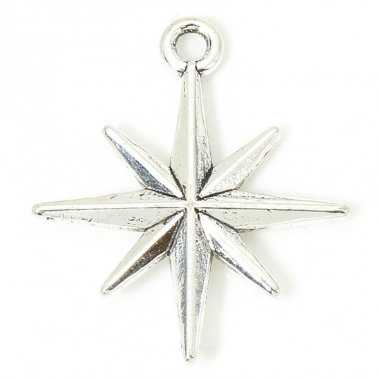 Picture of 50 PCs Zinc Based Alloy Galaxy Charms Antique Silver Color Star 23mm x 20mm