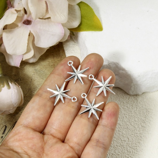 Picture of 50 PCs Zinc Based Alloy Galaxy Charms Antique Silver Color Star 23mm x 20mm