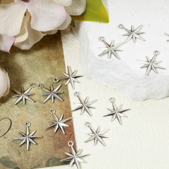 Immagine di 50 PCs Zinc Based Alloy Galaxy Charms Antique Silver Color Star 23mm x 20mm
