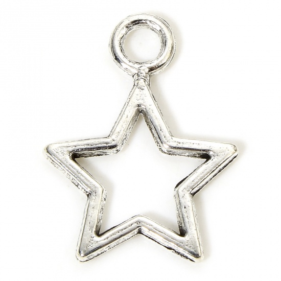 Immagine di 20 PCs Zinc Based Alloy Galaxy Charms Antique Silver Color Pentagram Star Hollow 22mm x 16.5mm