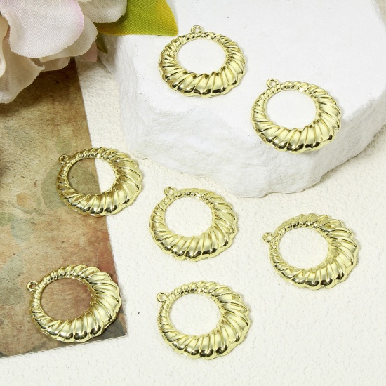 Picture of 10 PCs Zinc Based Alloy Geometric Pendants Gold Plated Round Spiral Hollow 3.1cm x 2.8cm