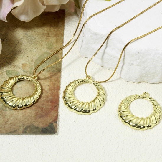 Picture of 10 PCs Zinc Based Alloy Geometric Pendants Gold Plated Round Spiral Hollow 3.1cm x 2.8cm