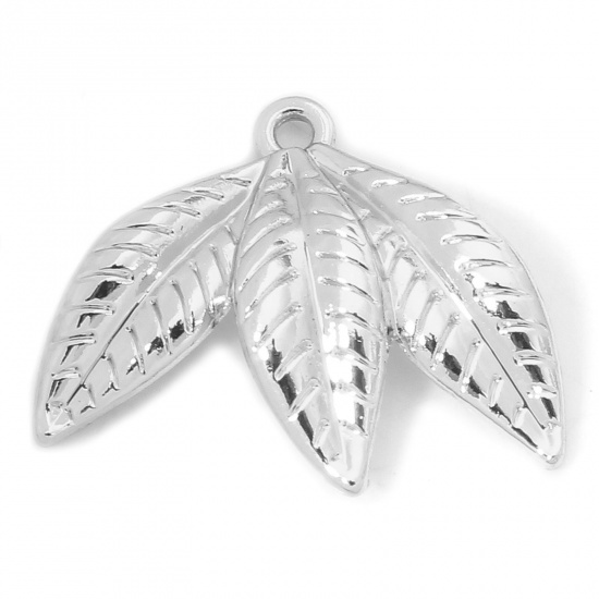Picture of 10 PCs Zinc Based Alloy Charms Silver Tone Leaf 22.5mm x 19mm