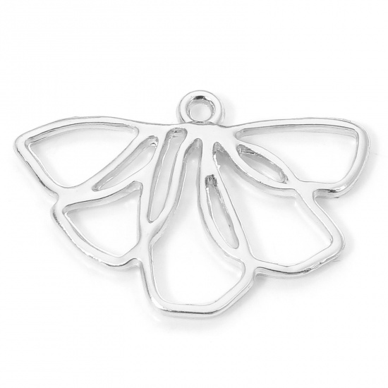 Picture of 10 PCs Zinc Based Alloy Charms Silver Tone Leaf Flower Hollow 25.5mm x 18mm