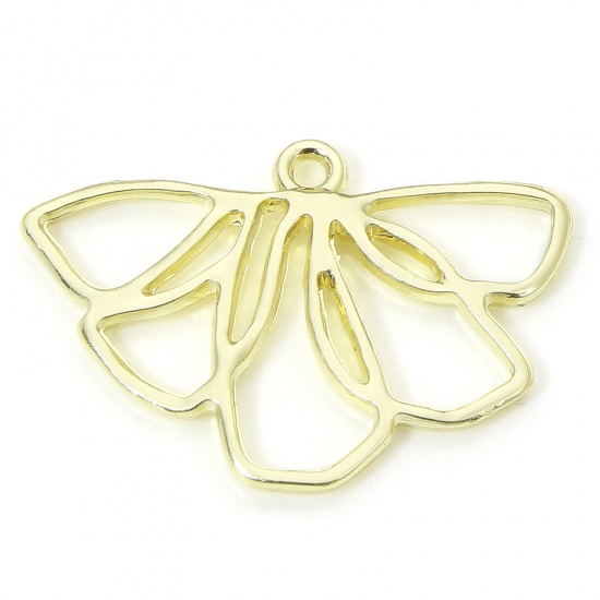 Picture of 10 PCs Zinc Based Alloy Charms Gold Plated Leaf Flower Hollow 25.5mm x 18mm