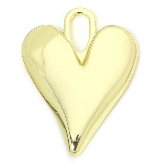 Picture of 5 PCs Zinc Based Alloy Valentine's Day Pendants Gold Plated Heart Smooth Blank 3.4cm x 2.5cm