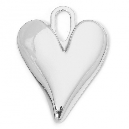 Picture of 5 PCs Zinc Based Alloy Valentine's Day Pendants Silver Tone Heart Smooth Blank 3.4cm x 2.5cm