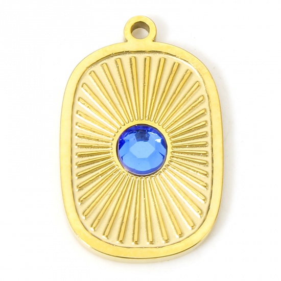 Immagine di 1 Piece Eco-friendly Vacuum Plating 304 Stainless Steel Stylish Charms Gold Plated Oval Sunshine Royal Blue Rhinestone 18mm x 11.5mm