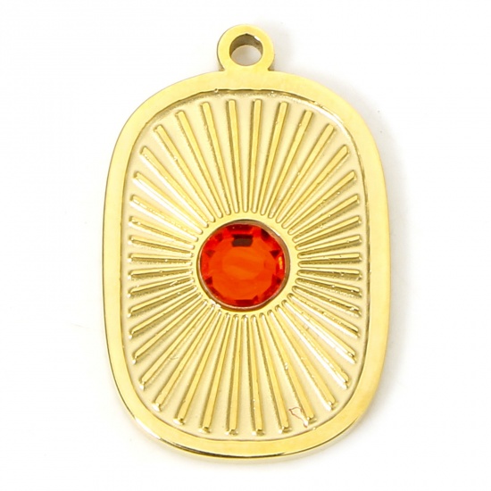 Immagine di 1 Piece Eco-friendly Vacuum Plating 304 Stainless Steel Stylish Charms Gold Plated Oval Sunshine Red Rhinestone 18mm x 11.5mm