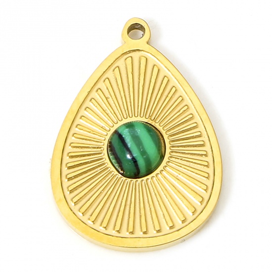 Immagine di 1 Piece Eco-friendly Vacuum Plating 304 Stainless Steel & Stone Stylish Charms Gold Plated Green Drop Sunshine 18mm x 13mm