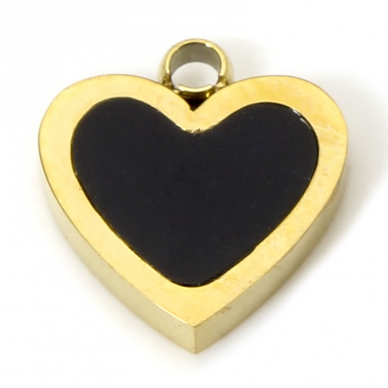 Immagine di 1 Piece Eco-friendly Vacuum Plating 304 Stainless Steel & Acrylic Simple Charms Gold Plated Black Heart 8.5mm x 8mm