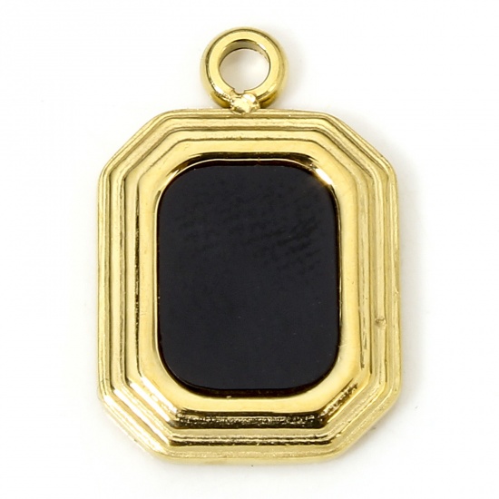 Immagine di 1 Piece Eco-friendly Vacuum Plating 304 Stainless Steel & Acrylic Simple Charms Gold Plated Black Octagon 15mm x 10mm