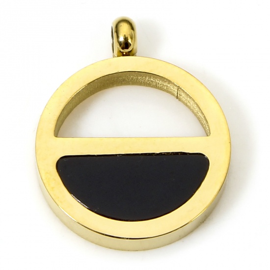Immagine di 1 Piece Eco-friendly Vacuum Plating 304 Stainless Steel & Acrylic Simple Charms Gold Plated Black Half Round 12.5mm x 10mm