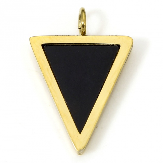 Immagine di 1 Piece Eco-friendly Vacuum Plating 304 Stainless Steel & Acrylic Simple Charms Gold Plated Black Triangle 14.5mm x 10mm