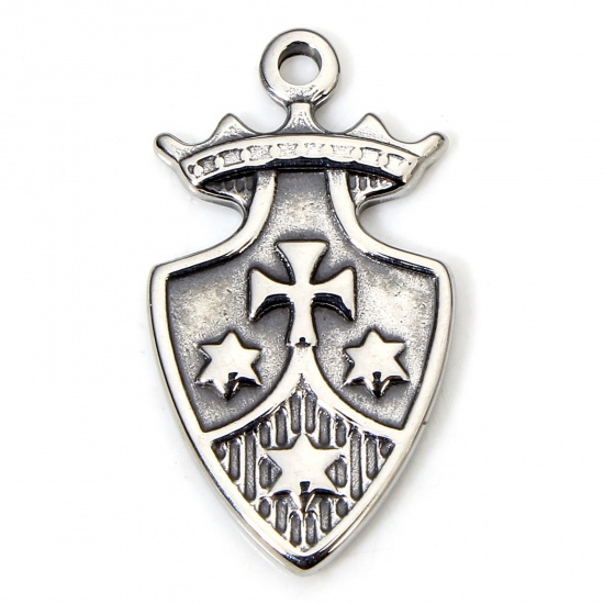 Immagine di 1 Piece Eco-friendly 304 Stainless Steel Retro Charms Gunmetal Shield Cross 20.5mm x 11mm