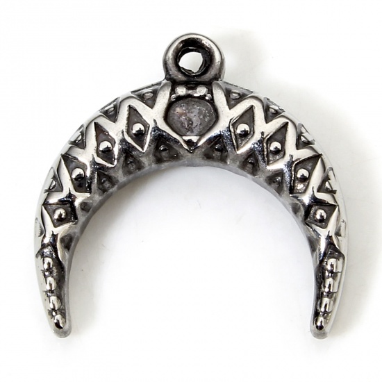 Immagine di 1 Piece Eco-friendly 304 Stainless Steel Retro Charms Gunmetal Horn-shaped Carved Pattern 15mm x 15mm