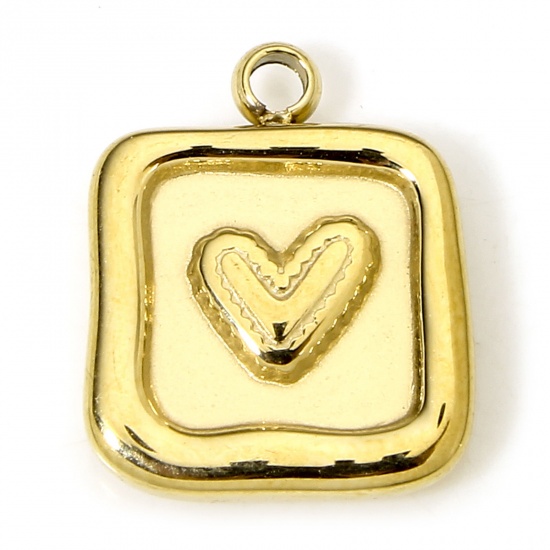 Immagine di 1 Piece Eco-friendly Vacuum Plating 304 Stainless Steel Valentine's Day Charms Gold Plated Square Heart 12.5mm x 10.5mm