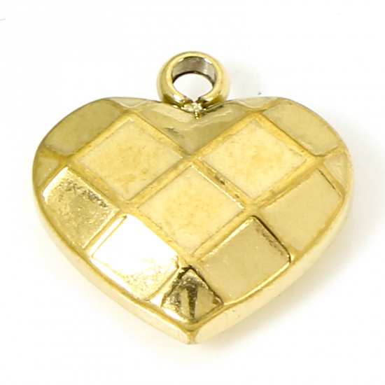 Immagine di 1 Pz Placcatura Sottovuoto Ecologica 304 Acciaio Inossidabile Elegante Ciondoli Cuore Oro Placcato 11mm x 10.5mm