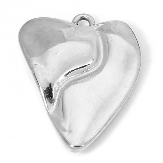 Immagine di 1 Piece Eco-friendly 304 Stainless Steel Stylish Charms Silver Tone Irregular Heart 19mm x 15mm