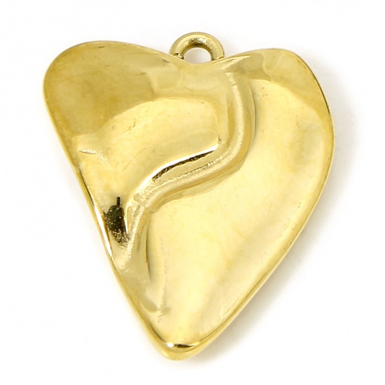 Immagine di 1 Pz Placcatura Sottovuoto Ecologica 304 Acciaio Inossidabile Elegante Ciondoli Irregolare Oro Placcato Cuore 19mm x 15mm