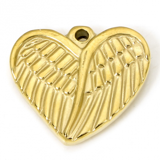 Immagine di 1 Piece Eco-friendly Vacuum Plating 304 Stainless Steel Stylish Charms Gold Plated Heart Wing 18.5mm x 16mm