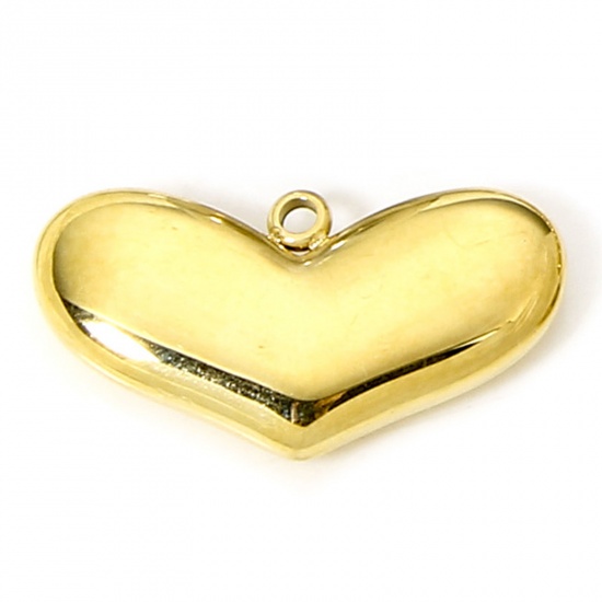 Immagine di 1 Pz Placcatura Sottovuoto Ecologica 304 Acciaio Inossidabile Elegante Ciondoli Cuore Oro Placcato 24mm x 13mm
