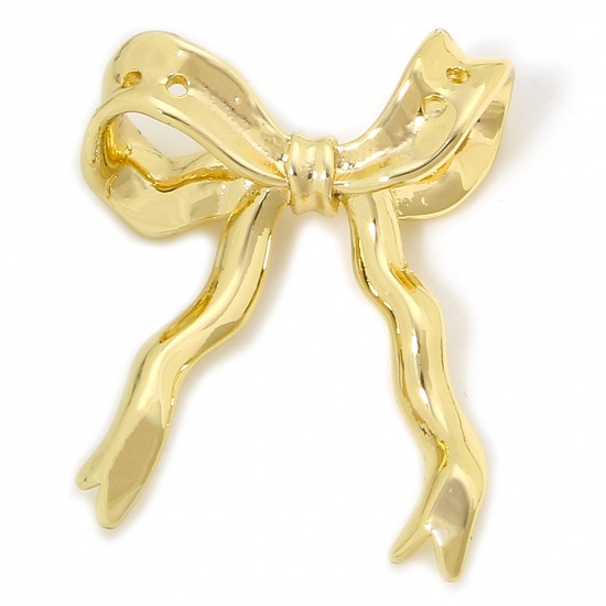 Picture of 1 Piece Eco-friendly Brass Clothes Charms 18K Real Gold Plated Bowknot Star 3D Clear Rhinestone