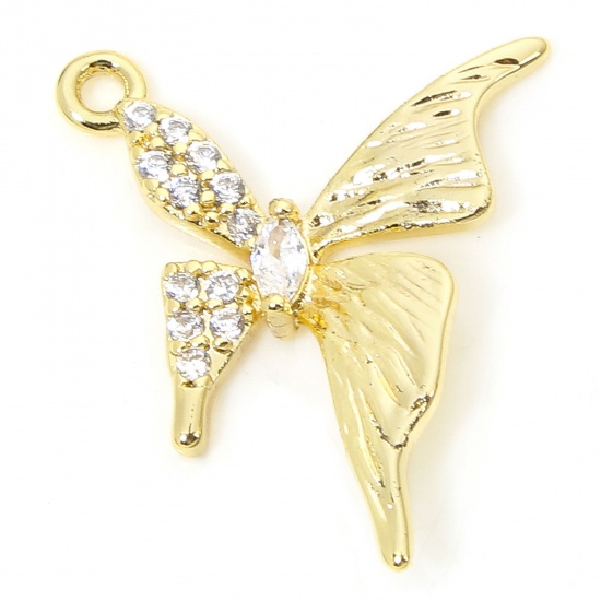 Bild von 2 PCs Eco-friendly Brass Insect Charms 18K Real Gold Plated Butterfly Animal Micro Pave Clear Cubic Zirconia 17mm x 14mm