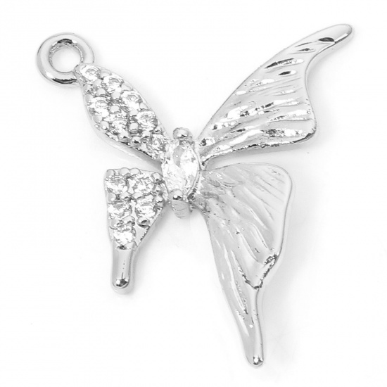 Bild von 2 PCs Eco-friendly Brass Insect Charms Real Platinum Plated Butterfly Animal Micro Pave Clear Cubic Zirconia 17mm x 14mm