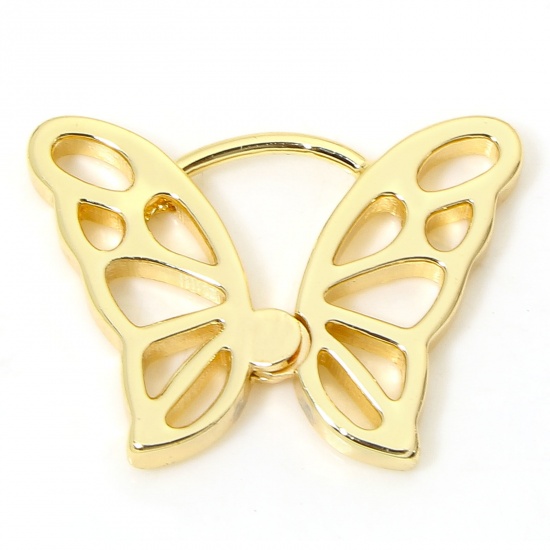 Bild von 2 PCs Eco-friendly Brass Insect Charms 18K Real Gold Plated Butterfly Animal Hollow 20mm x 15mm