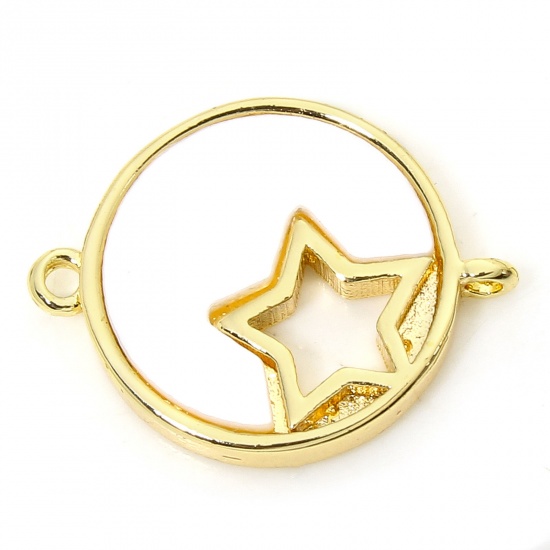 Picture of 1 Piece Eco-friendly Natural Shell & Brass Galaxy Connectors Charms Pendants 18K Real Gold Plated Round Pentagram Star 16mm x 12mm