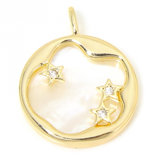 Picture of 1 Piece Eco-friendly Natural Shell & Brass Galaxy Charms 18K Real Gold Plated Star 20mm x 16mm