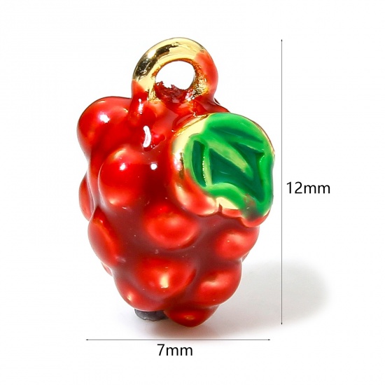 Bild von 1 Stück Umweltfreundlich Messing Charms 18K Echtgold plattiert Rot Himbeere Frucht 3D 12mm x 7mm