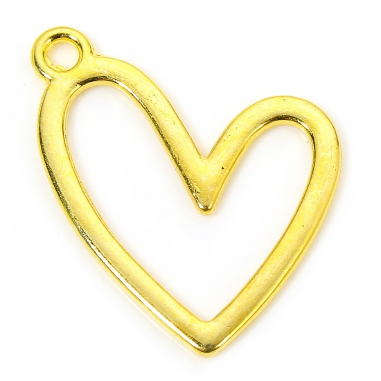 Immagine di 20 PCs Zinc Based Alloy Valentine's Day Charms Gold Plated Heart Hollow 25mm x 21mm