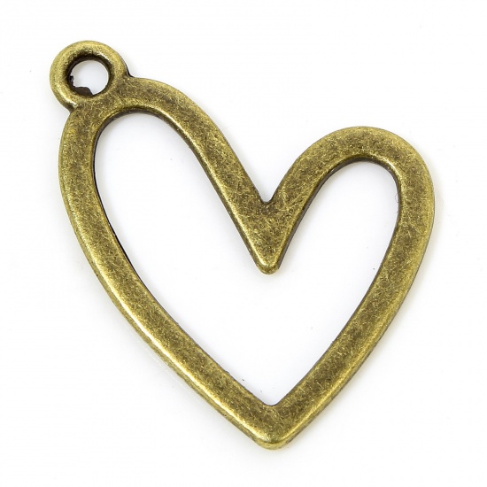 Immagine di 20 PCs Zinc Based Alloy Valentine's Day Charms Antique Bronze Heart Hollow 25mm x 21mm
