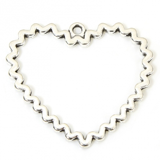 Immagine di 10 Pz Lega di Zinco San Valentino Ciondoli Pendenti Argento Antico Cuore Filigrana 3.3cm x 2.9cm