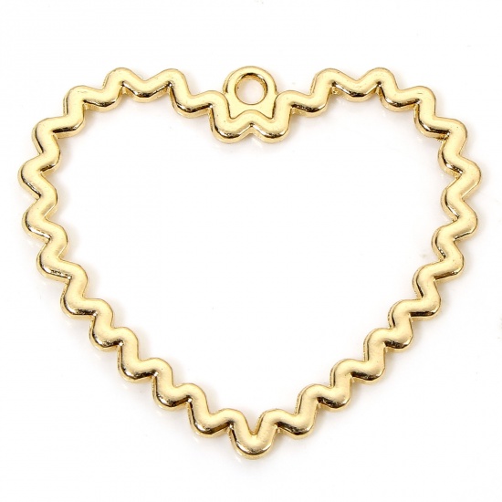 10 PCs Zinc Based Alloy Valentine's Day Pendants KC Gold Plated Heart Hollow 3.3cm x 2.9cm の画像