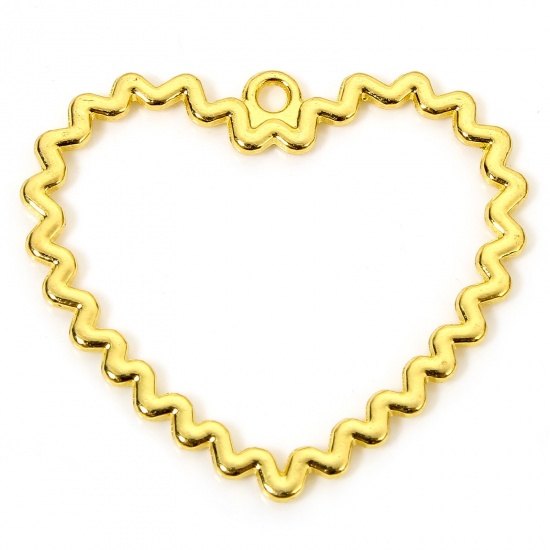 10 PCs Zinc Based Alloy Valentine's Day Pendants Gold Plated Heart Hollow 3.3cm x 2.9cm の画像